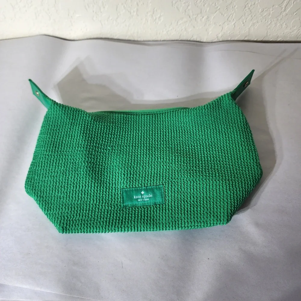 Kate Spade New York Green Textured Seersucker Convertible Hobo Handbag Pouch